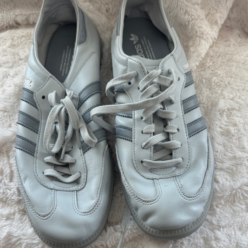 adidas Light Gray Leather Sneakers with Dark Gray Stripes